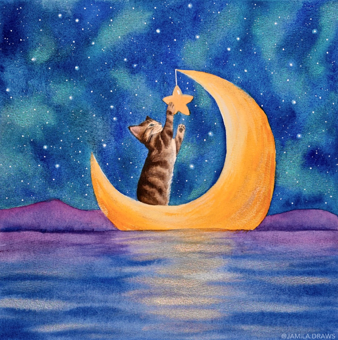 Moon Boat Kitten Print
