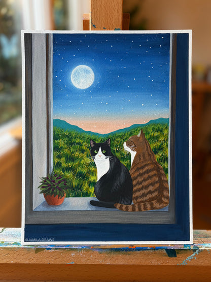 Moonlight Cats | Original Painting