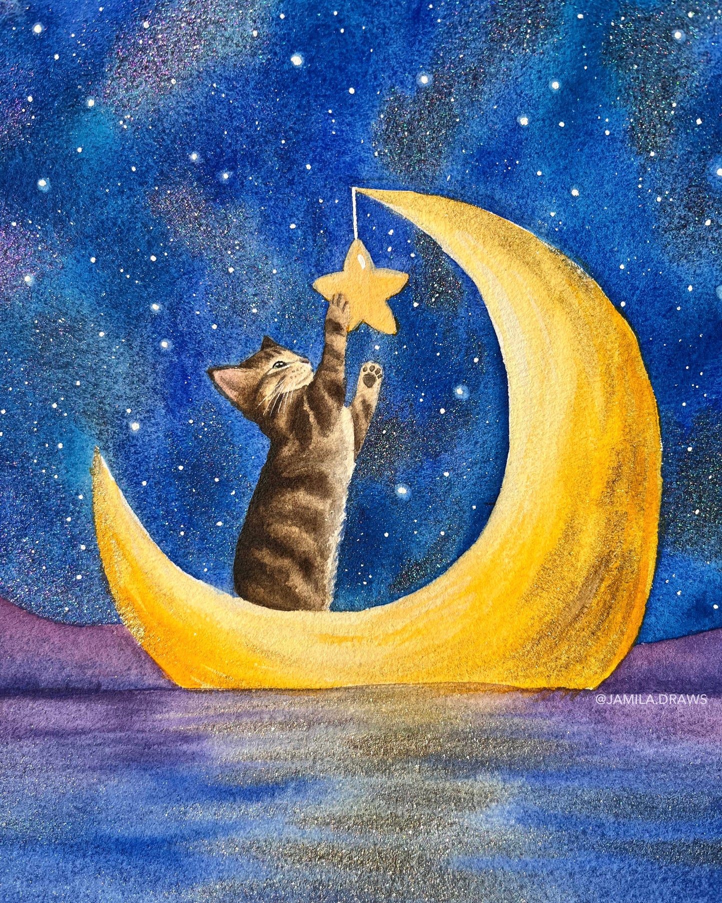 Moon Boat Kitten | Watercolor on paper