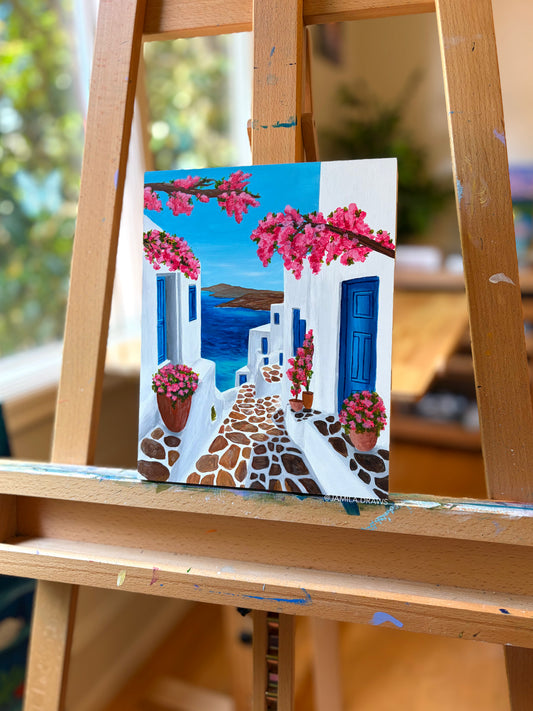 Summer in Santorini | Acrylic on boxed wood panel