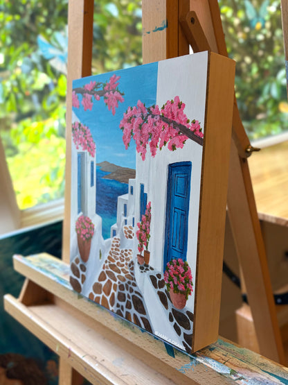 Summer in Santorini | Acrylic on boxed wood panel