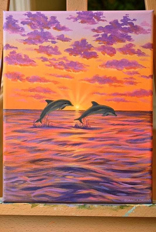 Dolphin Sunset | Acrylic on canvas