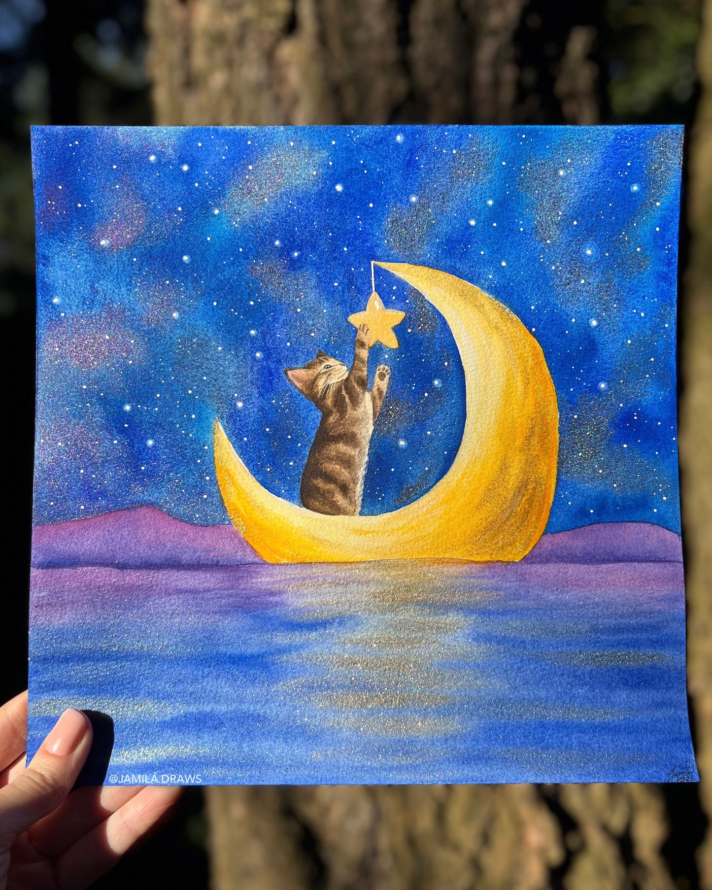 Moon Boat Kitten | Watercolor on paper
