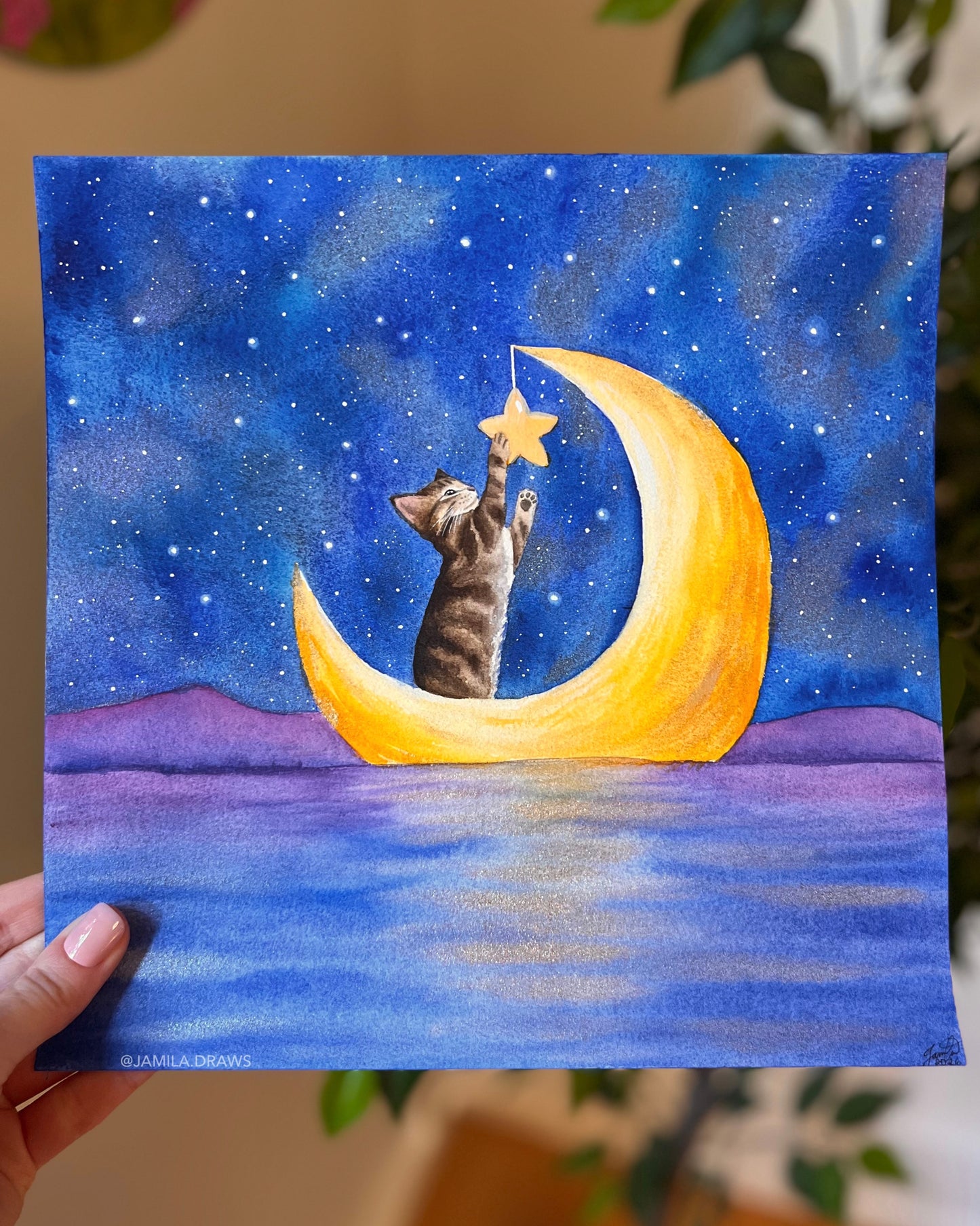 Moon Boat Kitten | Watercolor on paper
