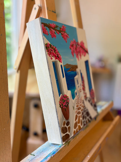 Summer in Santorini | Acrylic on boxed wood panel