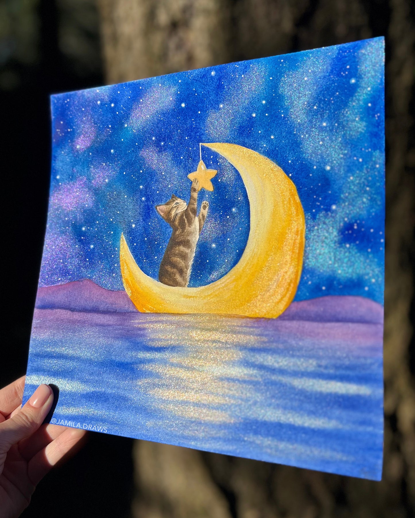 Moon Boat Kitten | Watercolor on paper