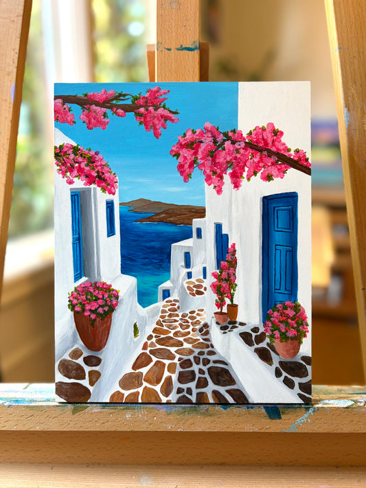 Summer in Santorini | Acrylic on boxed wood panel