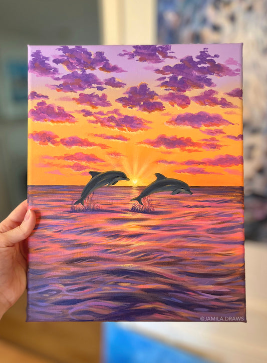 Dolphin Sunset | Acrylic on canvas
