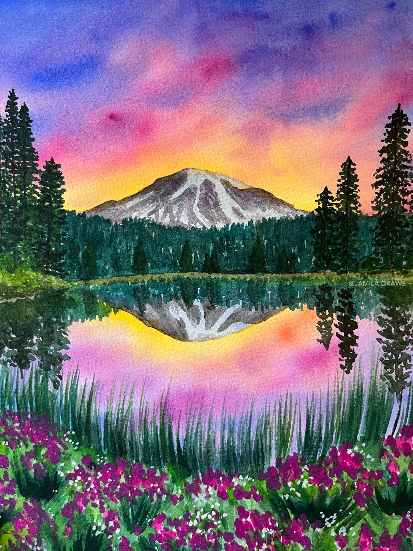 Mount Rainier Reflection Lake | Watercolor on paper