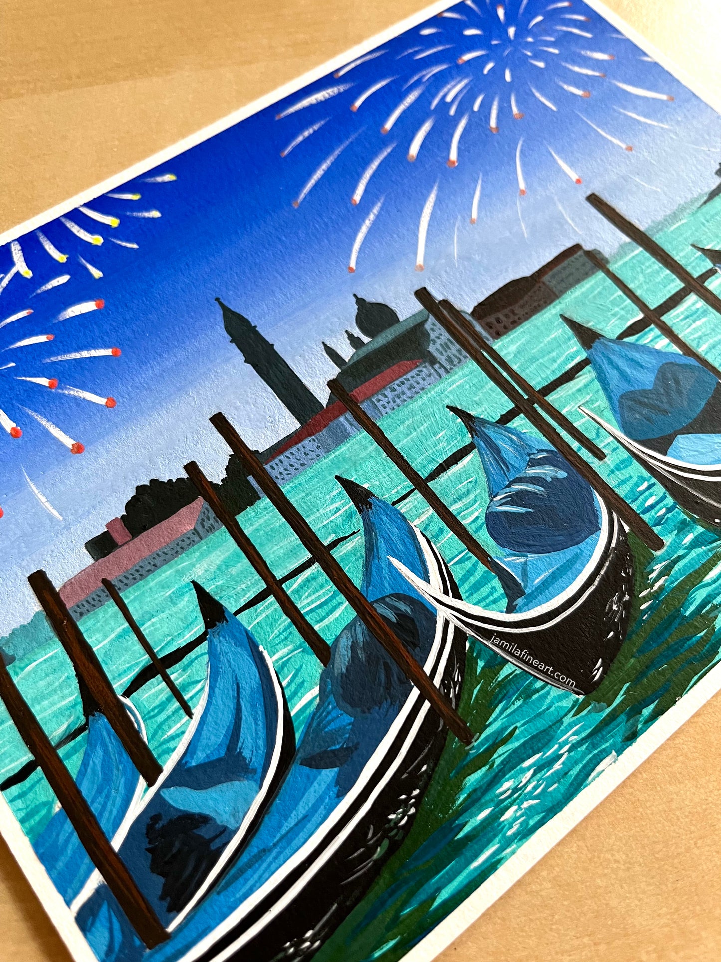 Fireworks in Venice | Gouache on paper