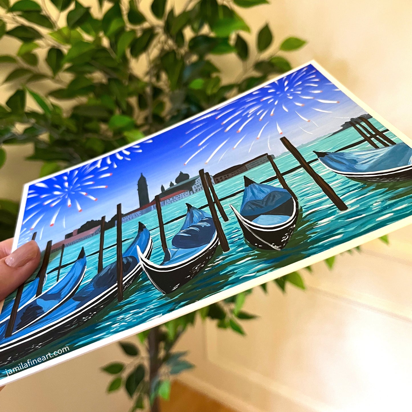 Fireworks in Venice | Gouache on paper