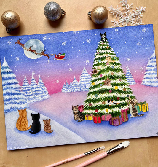 Christmas Kittens | Watercolor on paper