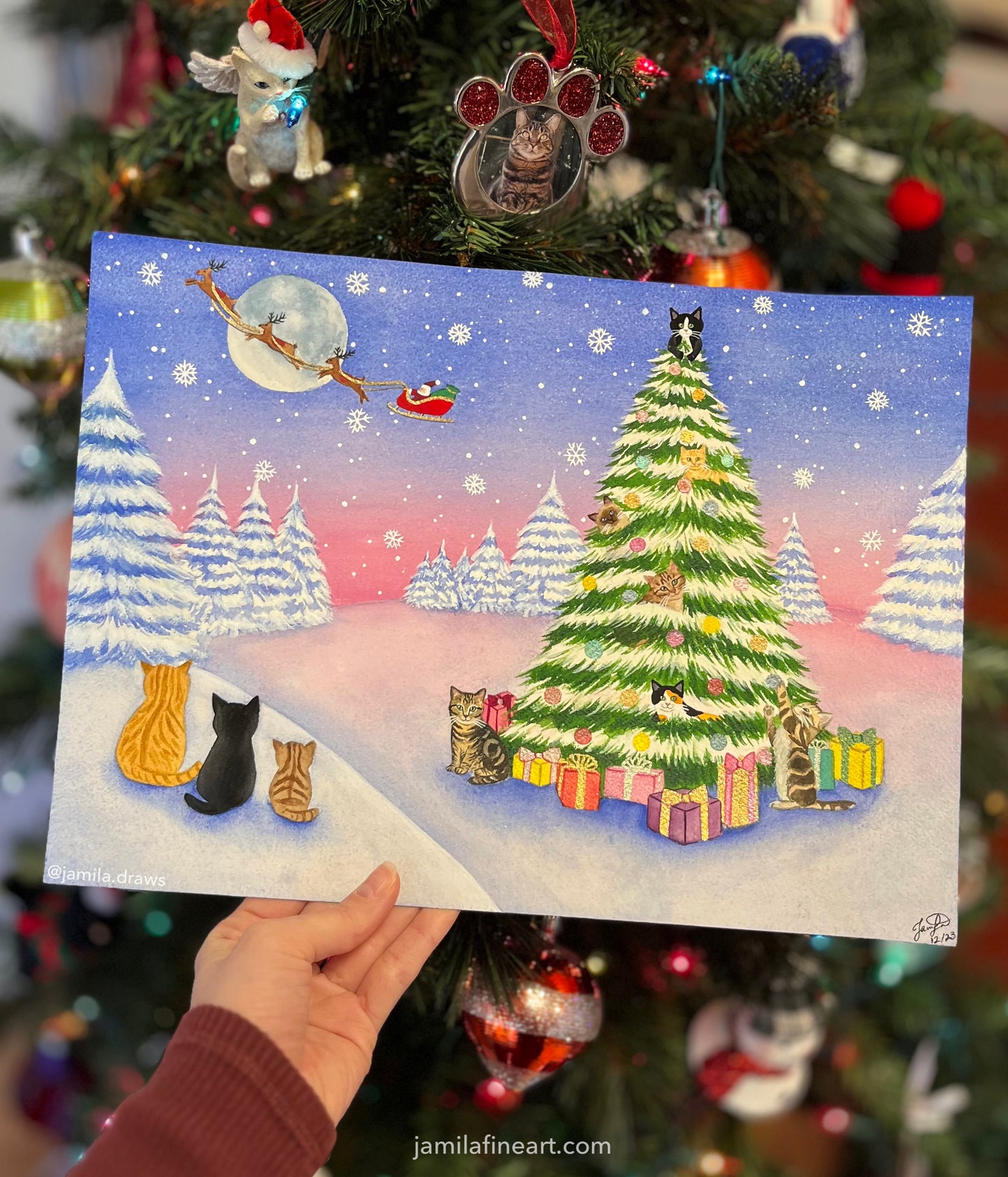 Christmas Kittens | Watercolor on paper