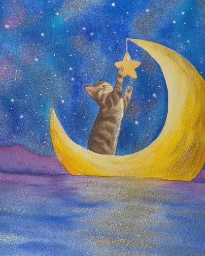 Moon Boat Kitten | Watercolor on paper